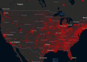 Casos y muertos por estados de coronavirus en USA; 25 mayo