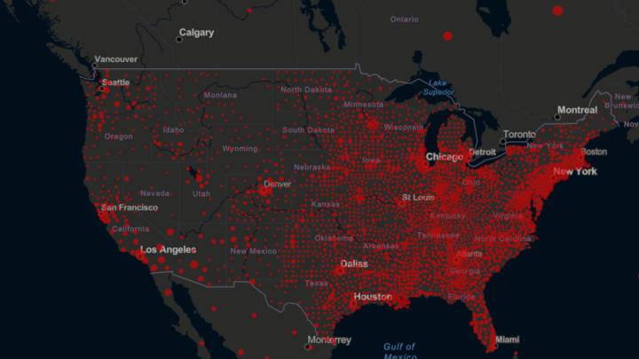 Mapa de casos y muertos por estados de coronavirus en USA; 31 de mayo
