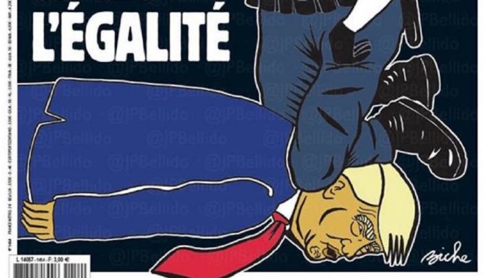 Charlie Hebdo pone a Trump bajo la rodilla del policía