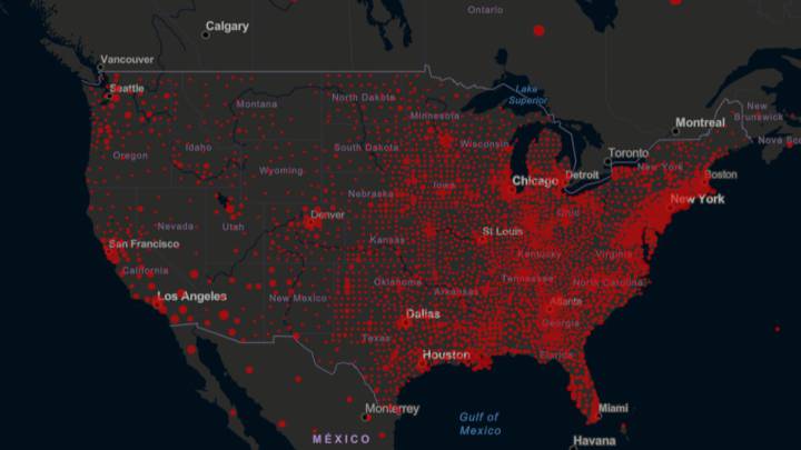 Mapa de casos y muertos por estados de coronavirus en USA; 3 de junio