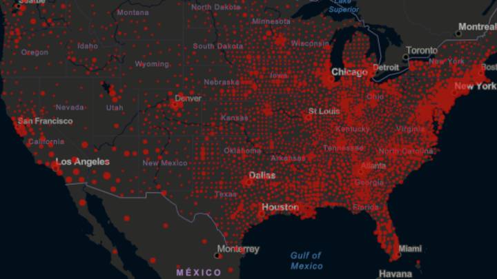 Mapa de casos y muertes por estado de coronavirus en USA; 5 de junio