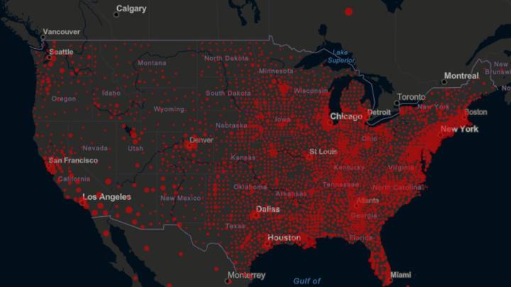 Mapa de casos y muertos por estados de coronavirus en USA; 7 de junio