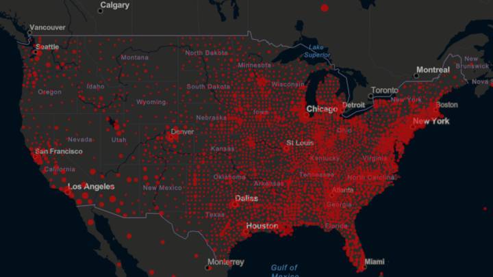 Mapa de casos y muertos por estados de coronavirus en USA; 9 de junio