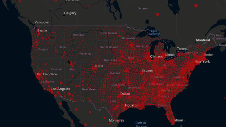 Mapa de casos y muertos por estados de coronavirus en USA; 23 de junio