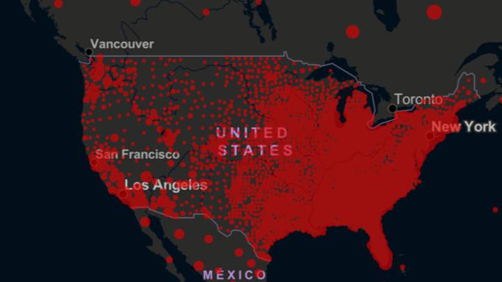 Mapa de casos y muertos por estados de coronavirus en USA; 24 de junio