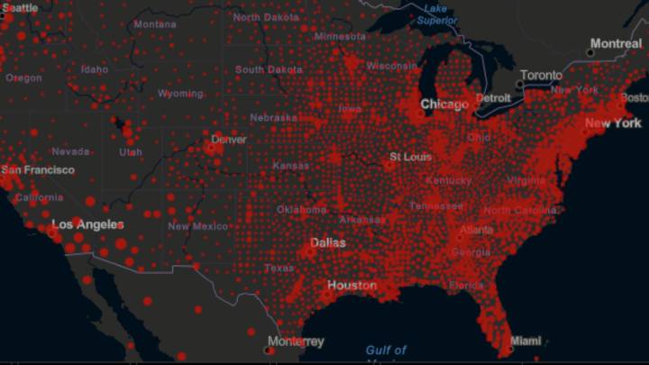 Mapa de casos y muertes por estado de coronavirus en USA; 26 de junio