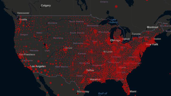 Mapa de casos y muertos por estados de coronavirus en USA; 27 de junio