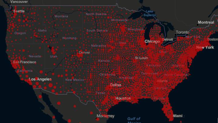 Mapa de casos y muertos por estados de coronavirus en USA; 11 de julio