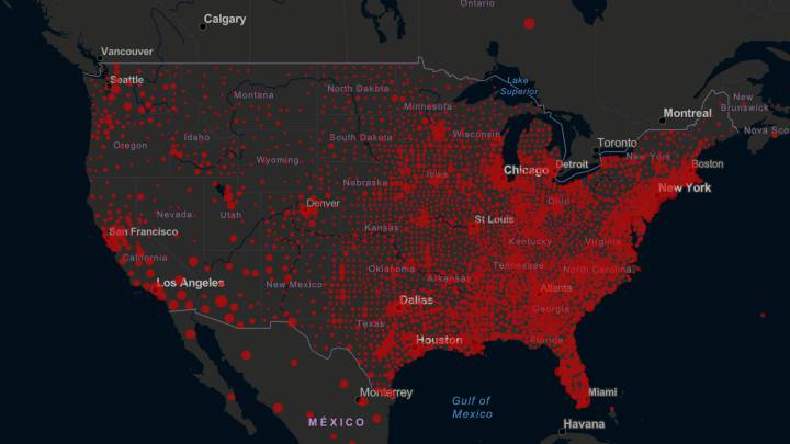 Mapa de casos y muertos por estados de coronavirus en USA; 12 de julio