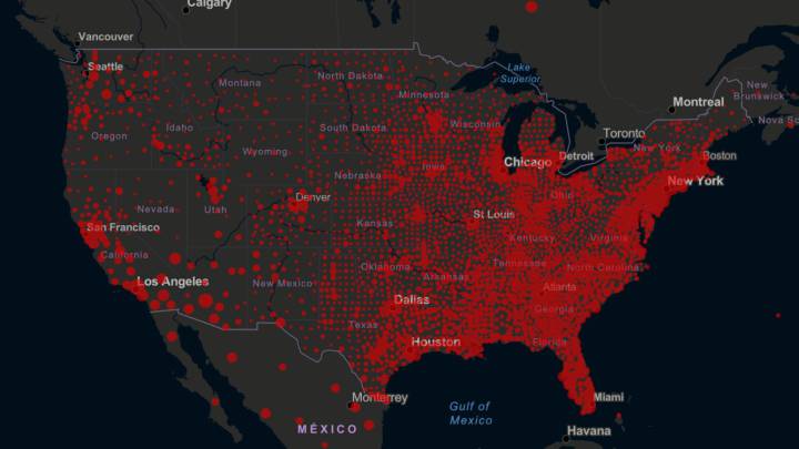 Mapa de casos y muertos por estados de coronavirus en USA; 19 de julio
