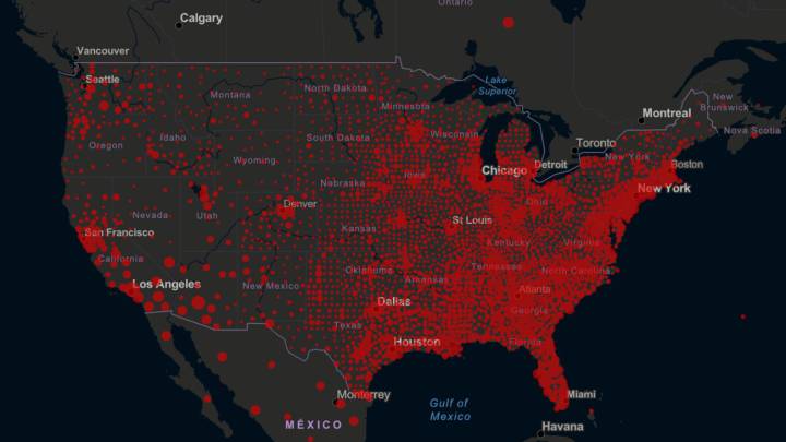 Mapa de casos y muertos por estados de coronavirus en USA; 20 de julio