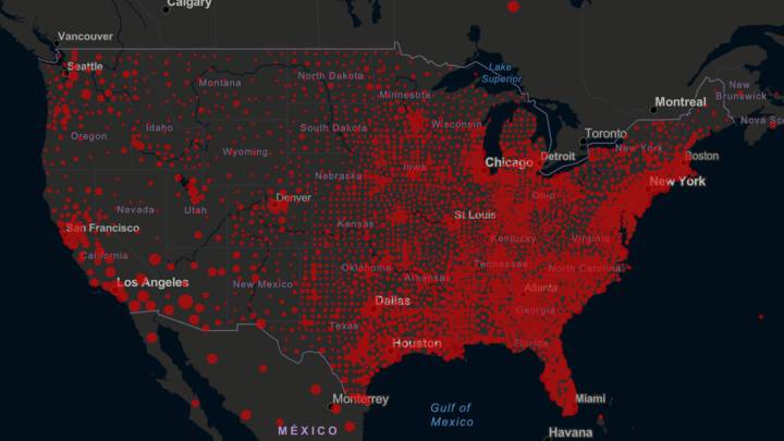Mapa de casos y muertos por estados de coronavirus en USA; 26 de julio