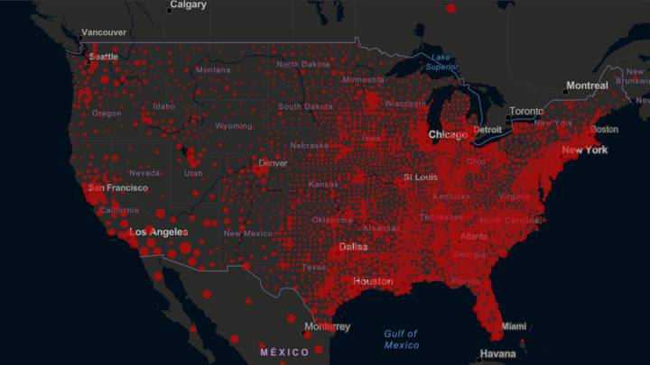 Mapa de casos y muertos por estados de coronavirus en USA; 27 de julio
