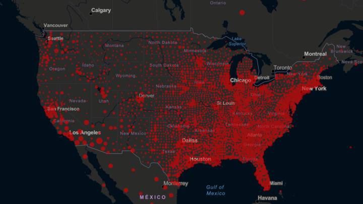 Mapa de casos y muertos por estados de coronavirus en USA; 28 de julio