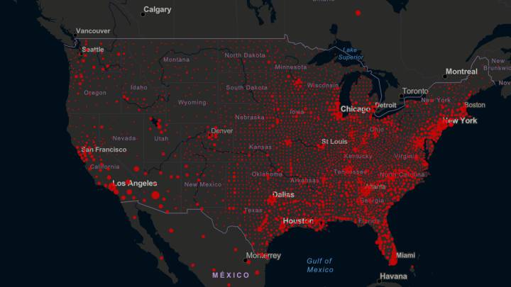 Mapa de casos y muertos por estados de coronavirus en USA; 3 de agosto