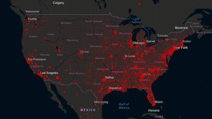 Mapa de casos y muertos por estados de coronavirus en USA; 8 de agosto