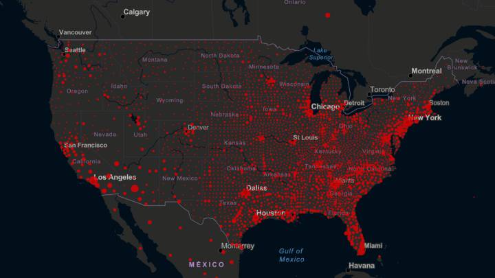 Mapa de casos y muertos por estados de coronavirus en USA; 9 de agosto