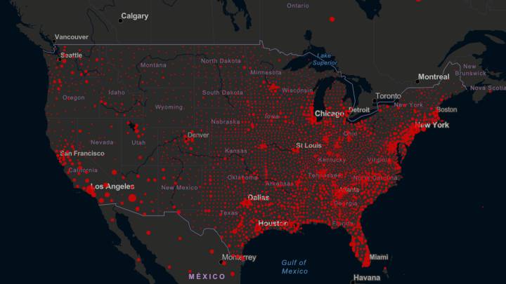 Mapa de casos y muertos por estados de coronavirus en USA; 12 de agosto