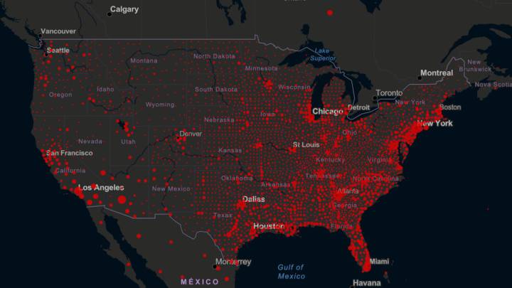 Mapa de casos y muertos por estados de coronavirus en USA; 25 de agosto