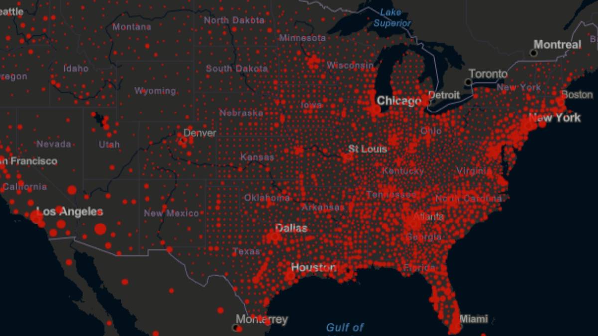 Map of cases and deaths by state of coronavirus in the USA;  4th of September