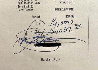 Cliente deja propina de US$ 16.000, tras cuenta de US$ 37