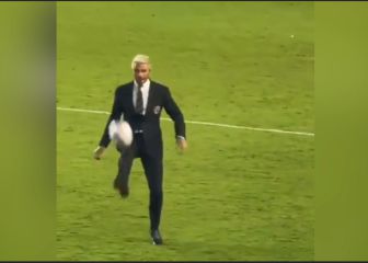 Beckham con traje y zapatos da una muestra de habilidad tras la victoria de Inter Miami