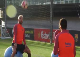 How many headers can Messi and Suárez do between them?