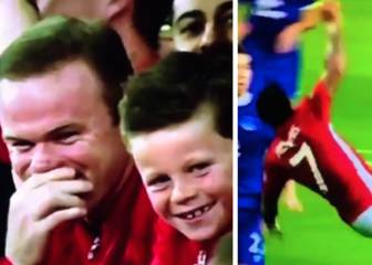 Rooney and his lad can't stop laughing at Depay's fluff