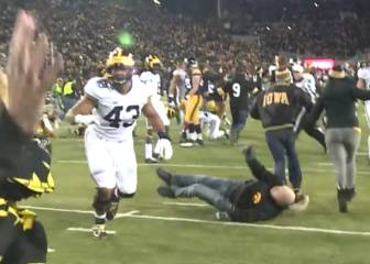 Gridiron fan gets flattened in post-match celebration