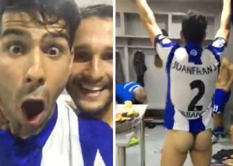 Fiesta y 'exhibicionismo' en el camarín del Depor tras salvarse