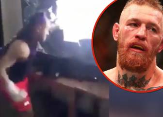 Guy practices MMA on his TV set after McGregor defeat