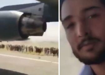 Se filtran imágenes de uno de los afganos subidos al fuselaje del avión durante el despegue
