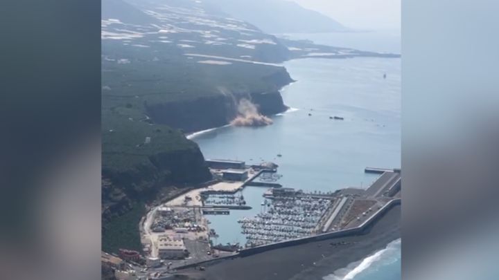 La Palma volcano: coastal landslide captured on video