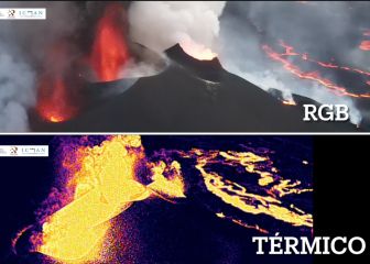 Las últimas tomas de dron a color y térmicas del volcán