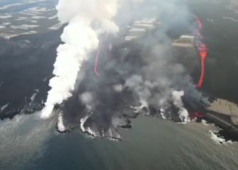 Toma aérea de la lava formando la nueva fajana
