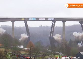 El momento de la primera demolición perfecta de un puente de 72m en Alemania